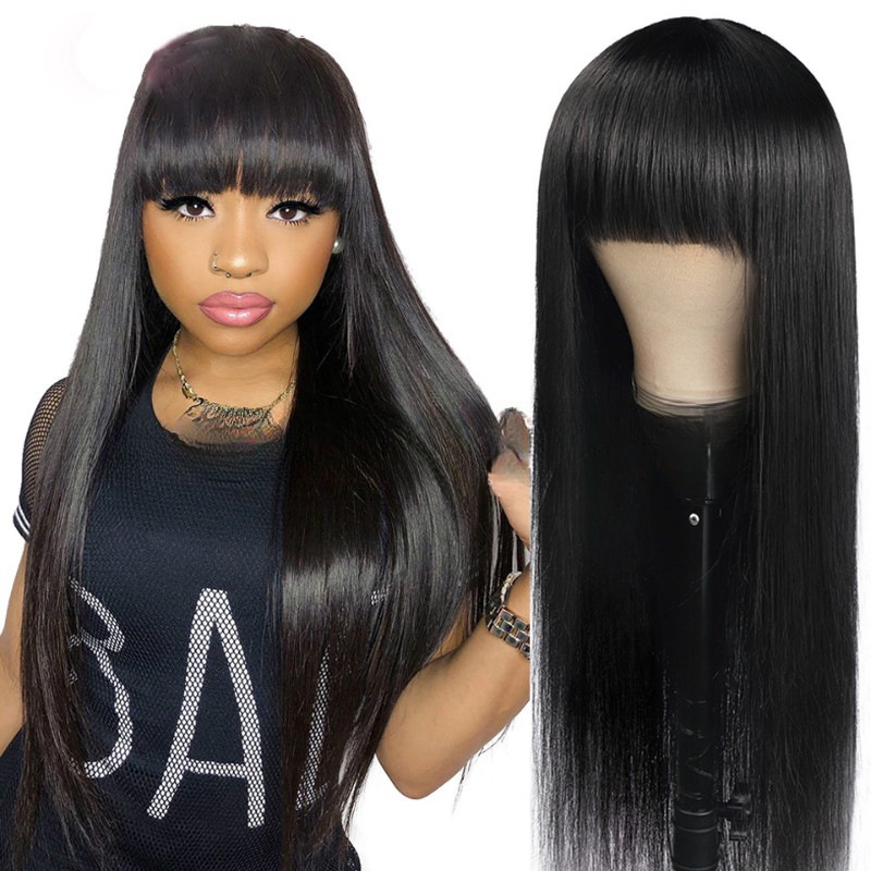 Natural wig Wig for women long straight hair wig with bangs black fashion synthetic
