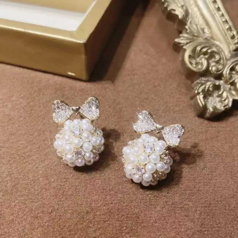 Elegant Bow Rhinestone Imitation Pearl Stud Earrings for Woman Korean Fashion Party Girls Temperament Jewelry Gift AccessoriesX241023