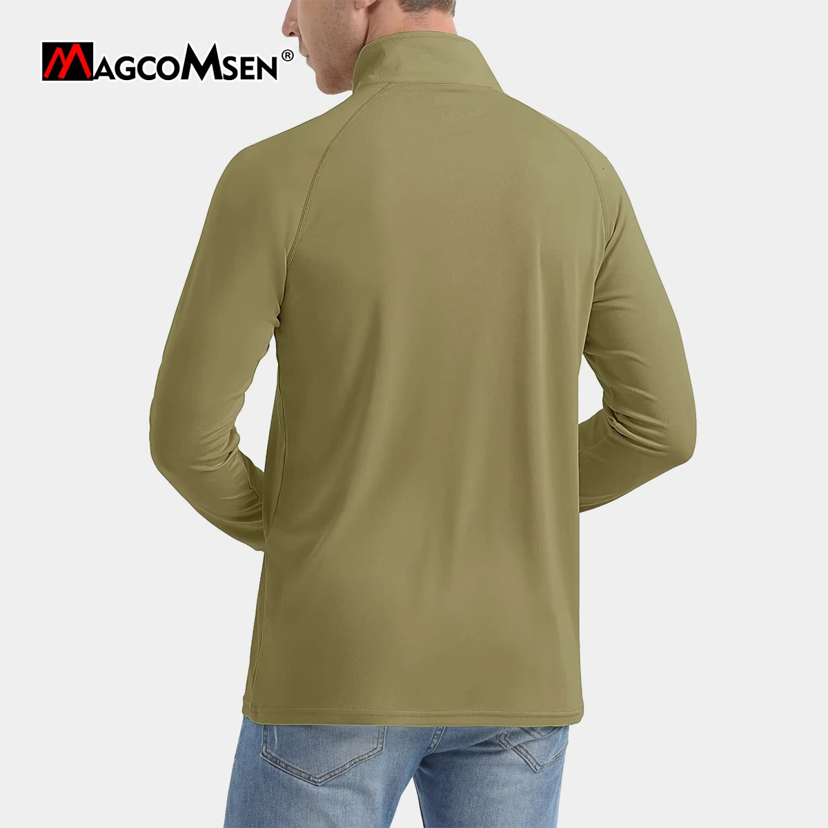 MAGCOMSEN Long sleeved Mens Sun Shirt UPF 50Triple 1/4 Zipper Pulled Matte Blue Hiking Protective T-shirt Performance UV Top 241024