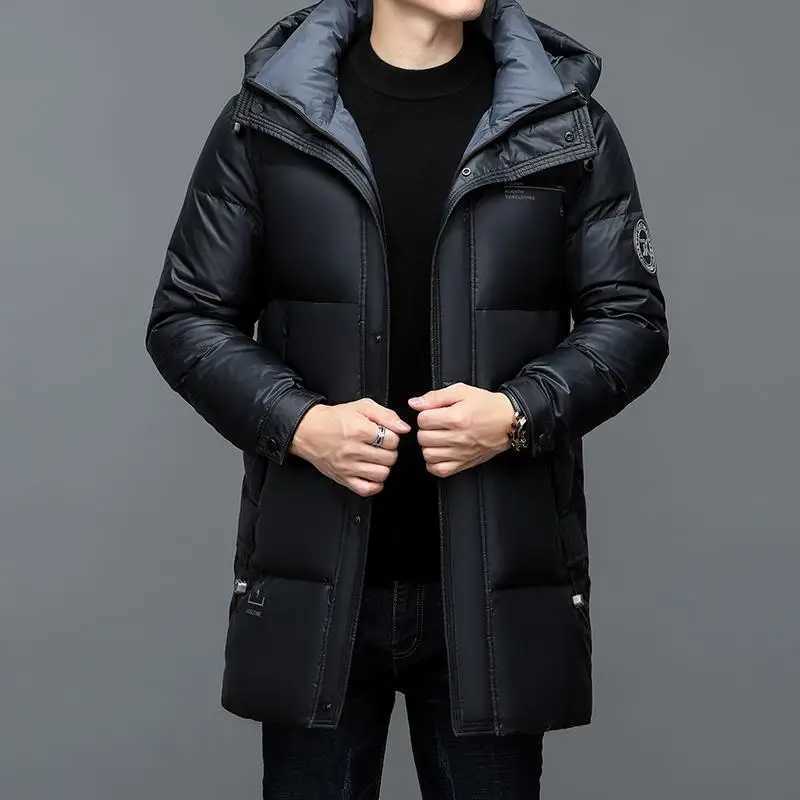 Men's Down Parkas -30 New Fashion Mens 90% White Hooded Duck Down Jacket Mens Thick Temperature Waterproof Parka Coat Q241023