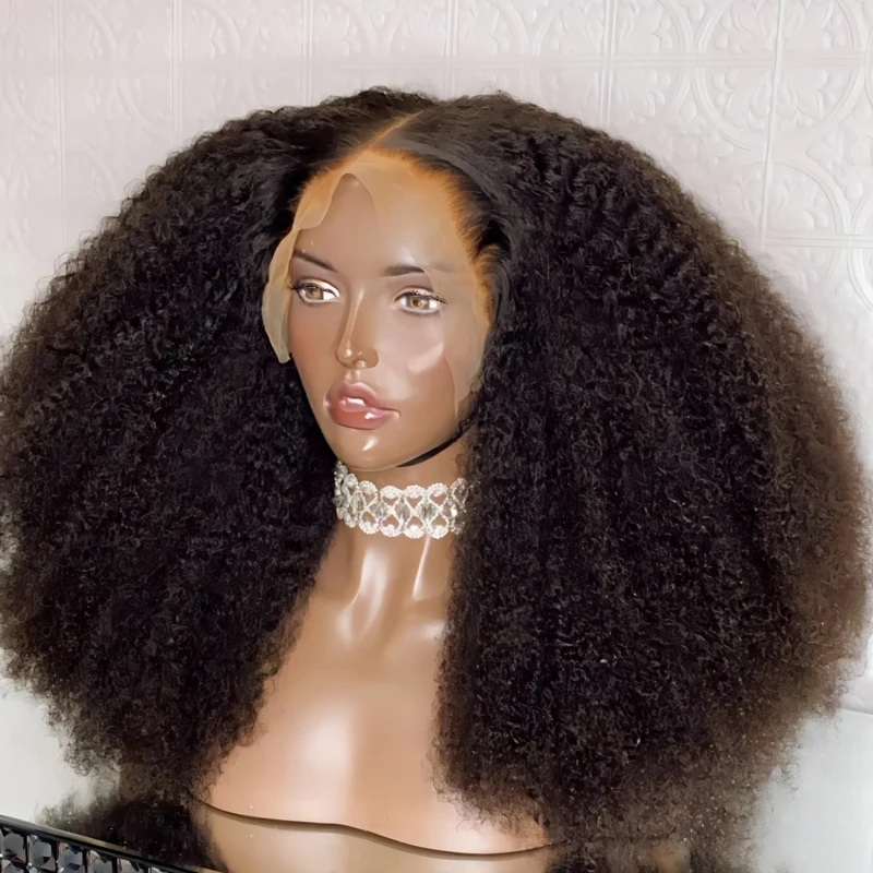 Free shipping 300% Mogolian Afro Kinky Curly Front Lace 13X4 Frontal Wig Closure Human Hair Pre-plucked /red/blonde /brown Color Wigs for Black Women