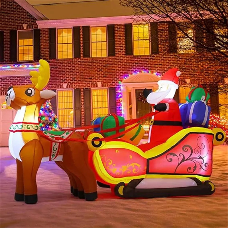 2.1-meter-long Christmas decoration inflatable Santa Claus reindeer sled with built-in LED lights to celebrate Christmas party Years garden decoration
