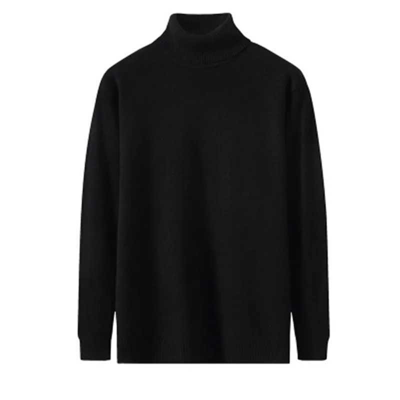 Autumn Winter Mens Turtleneck Sweater Casual Knitting Pullovers Solid White Black Knitwear Slim Long Sleeve Sweater Pullover LX241024
