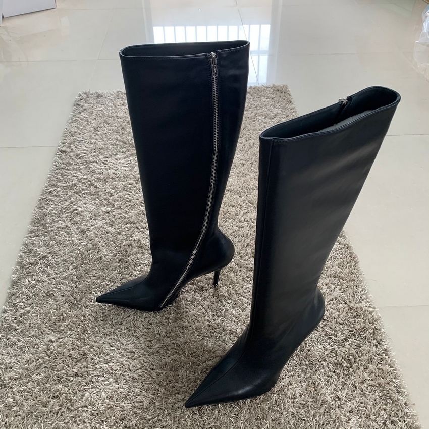 Brand Fashion Knee Zip Pointed Toe Footwear 10Cm High Heels Female Long Boots Party Shoes Women 2023 New Winter