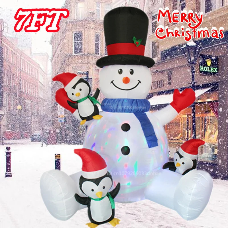 2.1M/7FT Christmas inflatable sitting snowman outdoor model with LED lights indoor and outdoor carnival Christmas decoration 241024