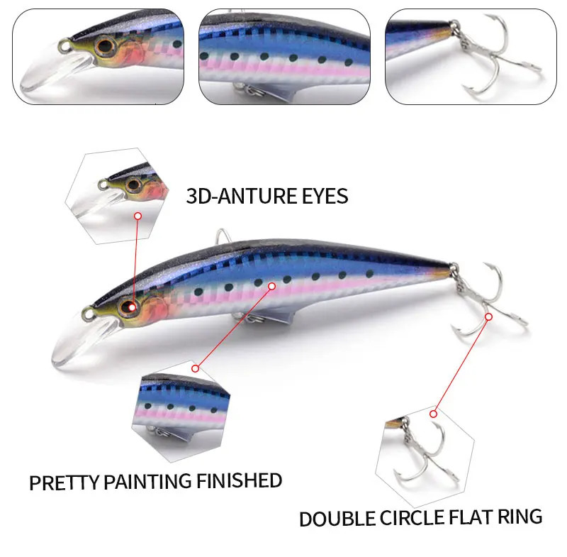 45g 120mm Minnow Sinking Fishing Lure Hard Plastic Trout Artificial Bait Pesca Wobbler for pike bass Crankbait 241024