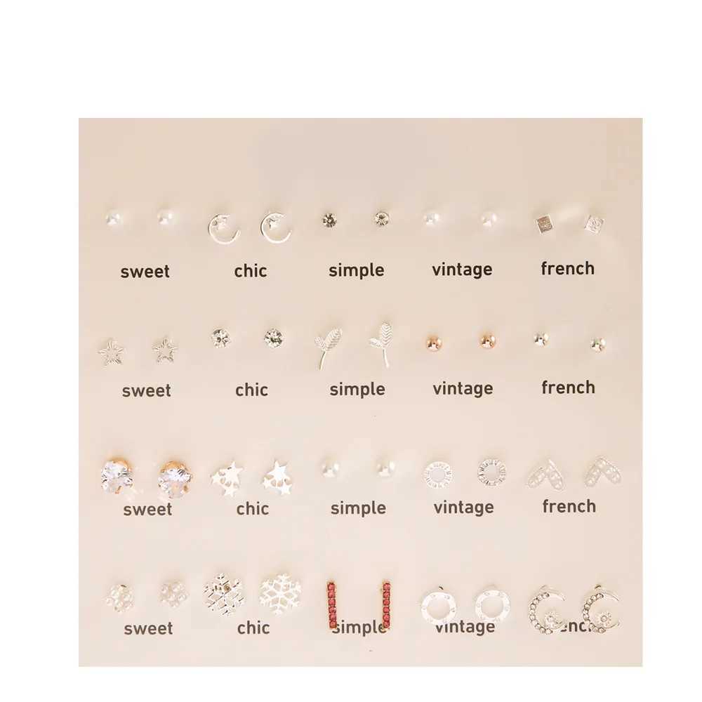 Cross-border Simple 20 Pairs of White Pearl Mini Stud Earrings Set Hollow Love Heart Snowflake Earrings for WomenX241023