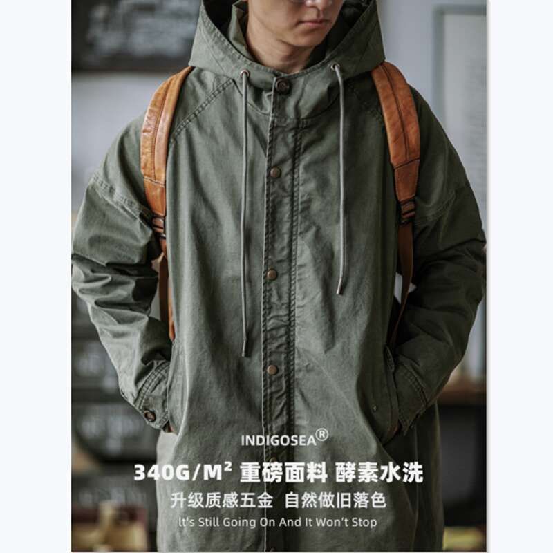 Retro M51 Army Green Windbreaker Fishtail Hooded Jacket AMEKI Long Coat Outdoor Trekking Training Military Camp Clothes