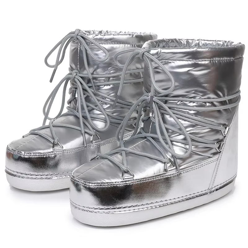 Winter short snow Bright surface waterproof platform moon lace-up ankle Designer non-slip bright Womens ski boots 241118