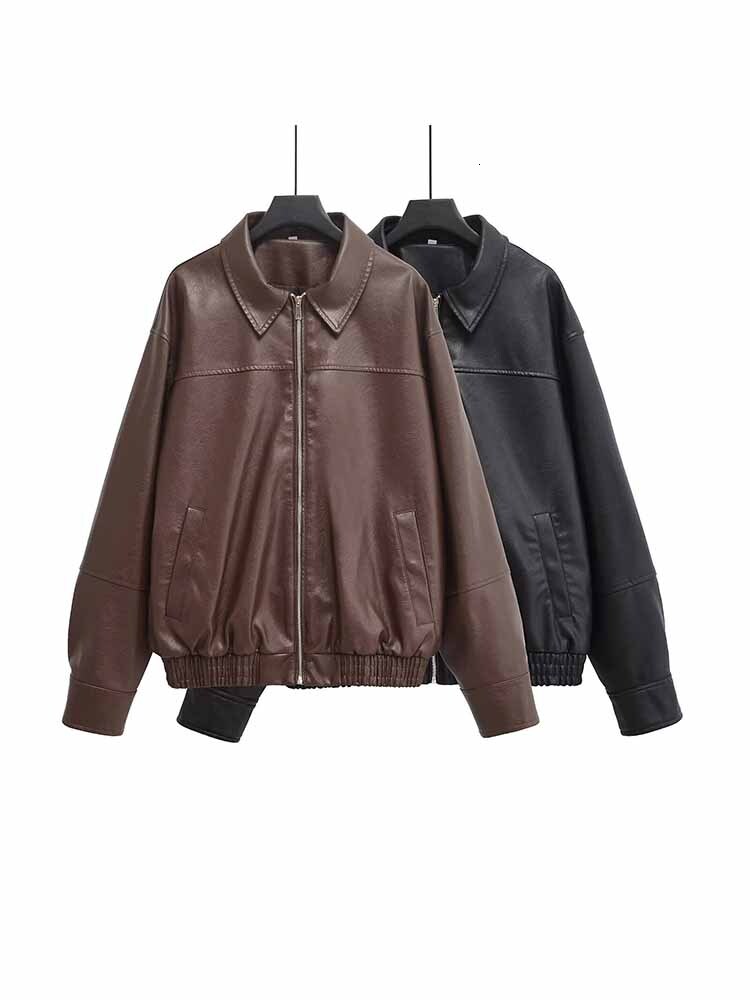 European American Autumn And Winter New Simple Versatile Lapel Maillard Retro Pilot Jacket Leather Coat