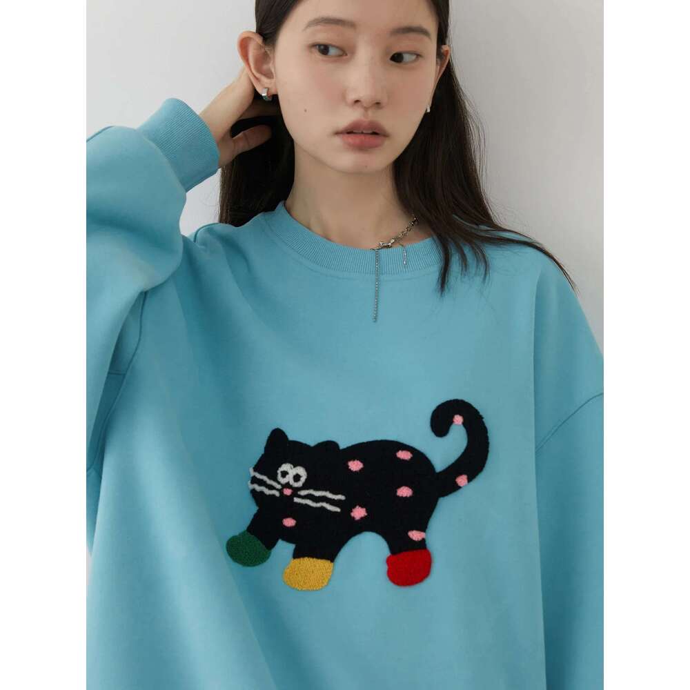 CHIC VEN Women Sweatshirts Loose Casual Streetwear New O Neck Cat Print Female Sports Top For Girl Clothing Autumn Winter 2024
