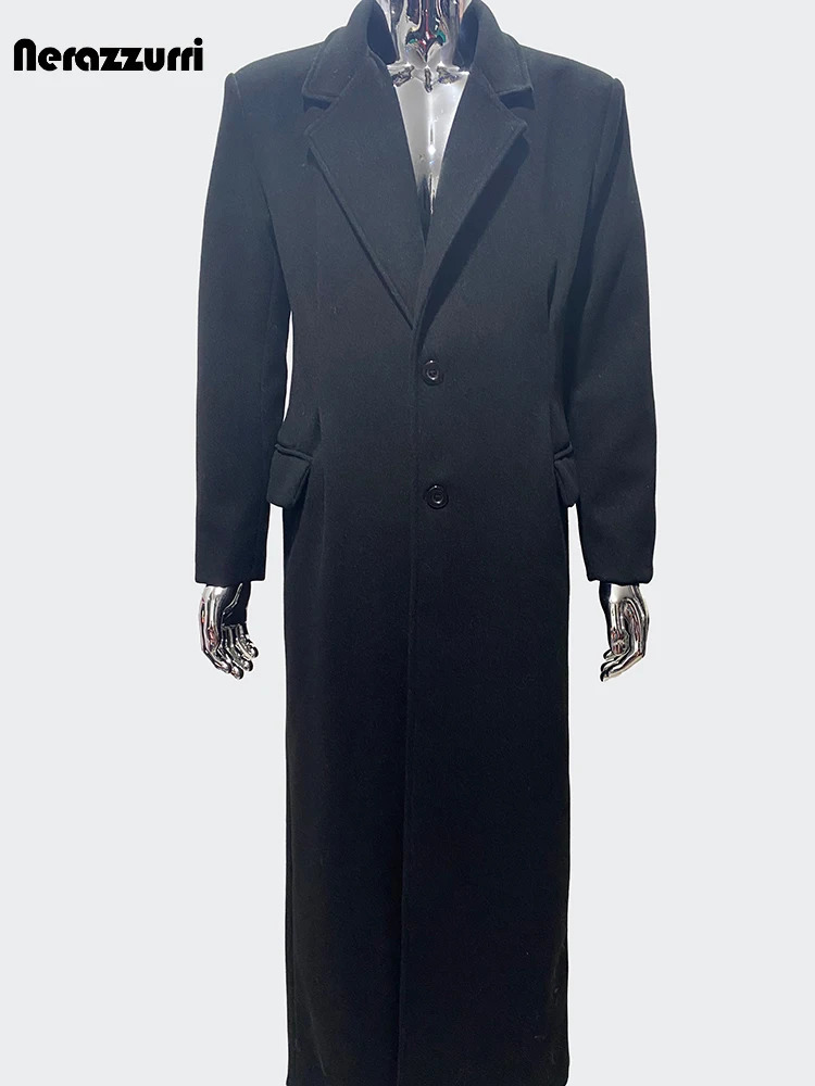 Sapphire Autumn Winter Extra Long Elegant Black Soft Warm Wool Coat Suitable for Men Single breasted Wool and Blended Coat 241024