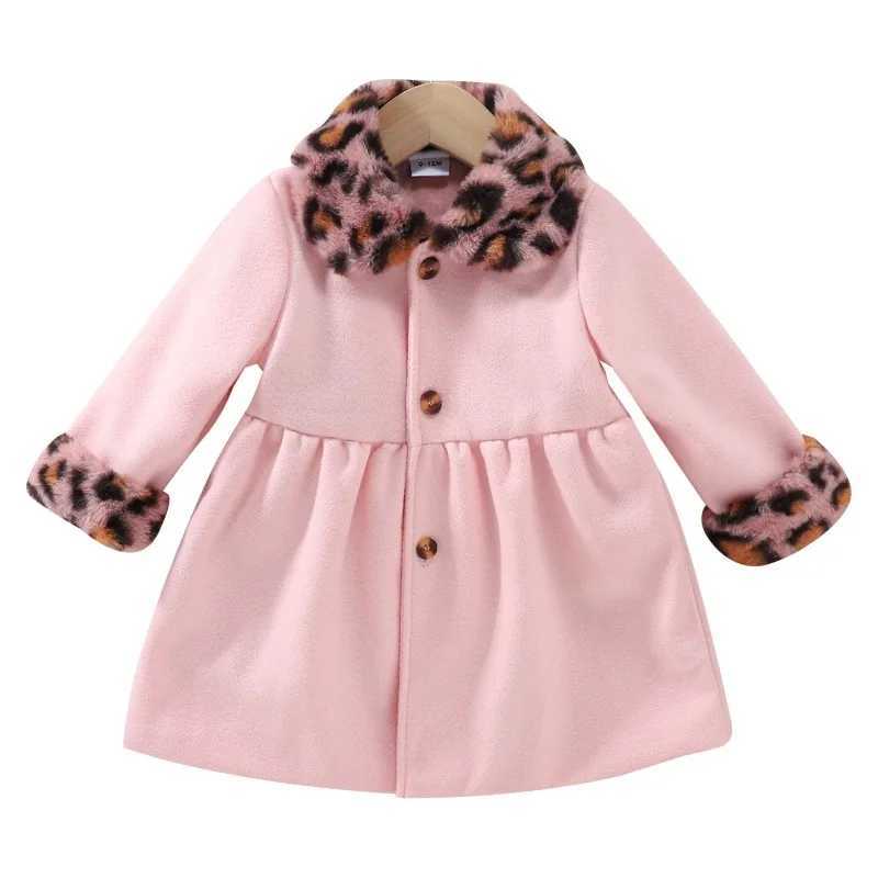 2023 Autumn Winter Long Woolen Coat for Girls Fashion Leopard Long Sleeped Trench Jacket Outerwear Warm Wool Baby Clothes W241023