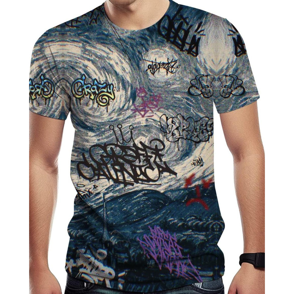 Mens T shirt Men's Graffiti Print Creative Novelty 3D Graphic T Shirt Casual tops summer clothes Breathable trend