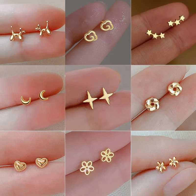 Metal Gold Color Multiple Styles Small Stud Earrings for Women Korean Jewelry Fashion Daily Wear Teen Earrings Jewelry GiftX241023
