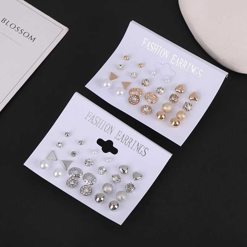 12 Pairs/set Of Stud Earrings Pearl Zircon Card One Week Stud Earrings Simple Design Stud EarringsX241023
