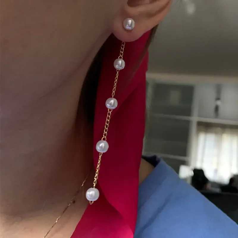 Fashionable pearl long earrings for women cute Korean crystal rhinestone chain pendant earrings bridal wedding party jewelry gifts 2024 W241023