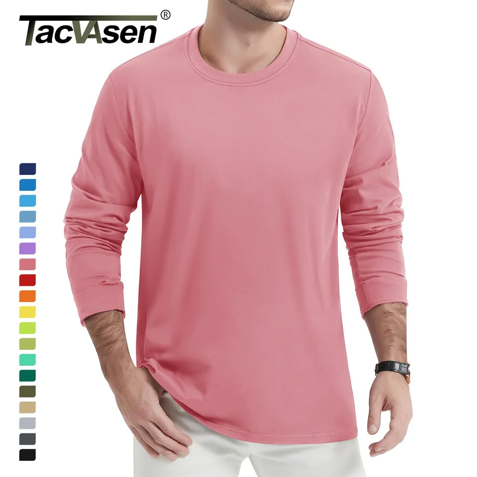 TACVASEN Color Long Sleeve Cotton T-shirt Mens Breathable Crew Collar T-shirt Spring and Autumn Casual Floral Top Basic Three way Mens Style 241024
