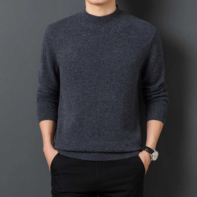 Mens Sweater Solid Color Warm Comfortable Long Sleeved Pullover Long Sleeved Mock Neck Sweater LX241024