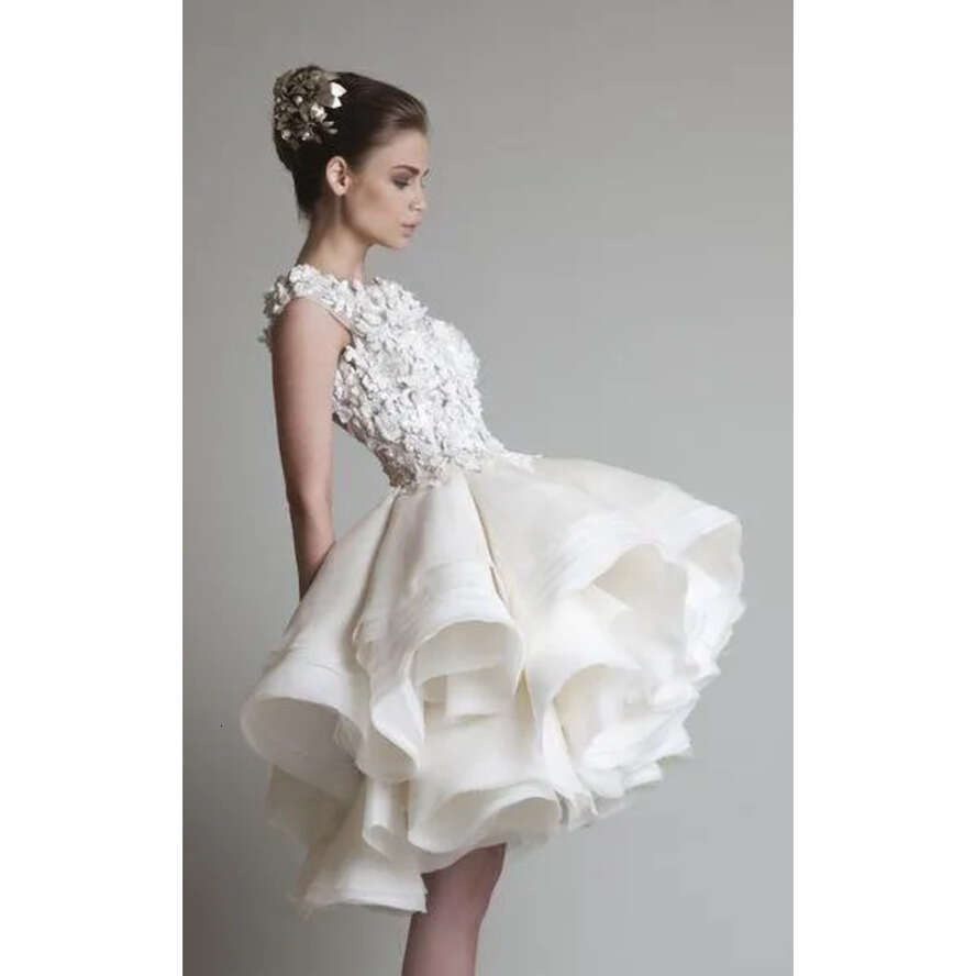 Krikor Jabotian Short Wedding Dresses Lace 3D Ral Appliques Tiered Tulle Ruffle A E Ball Gown Empire Country Bridal Gowns Plus Size