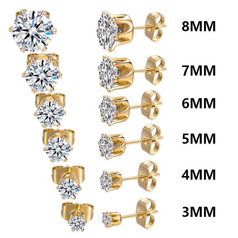 1 pair of stainless steel 4-8mm cubic zirconia pearl bead stud earrings CZ crystal round black silver perforated jewelry gift W241023