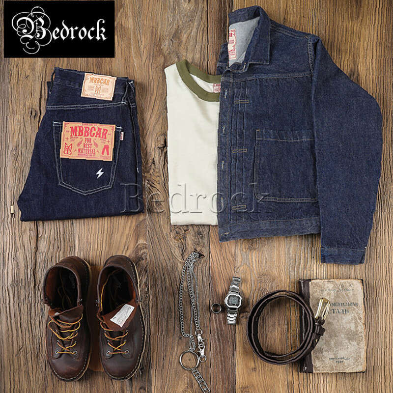 MBBCAR Original Design Casual 14Oz Vintage Heavy Blue One Washed Seedge Denim Jeans For Men Tapered Pencil Pants 7240