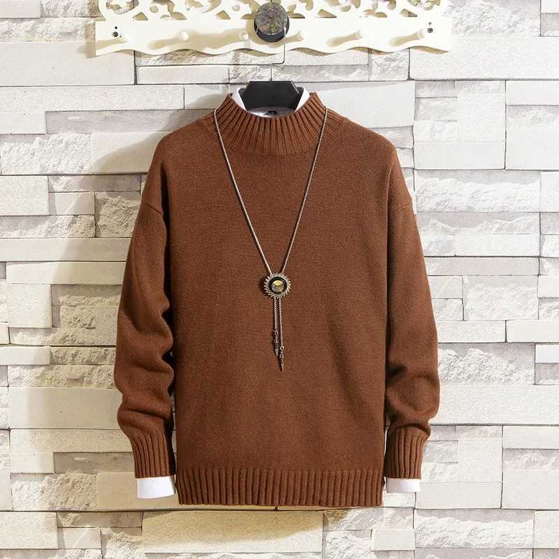 New Mens Sweatwear Half Turtleneck Sweater Autumn Mock Neck Knitwear Sweatshirts Solid Color Pullovers Winter Oversize Tops LX241024
