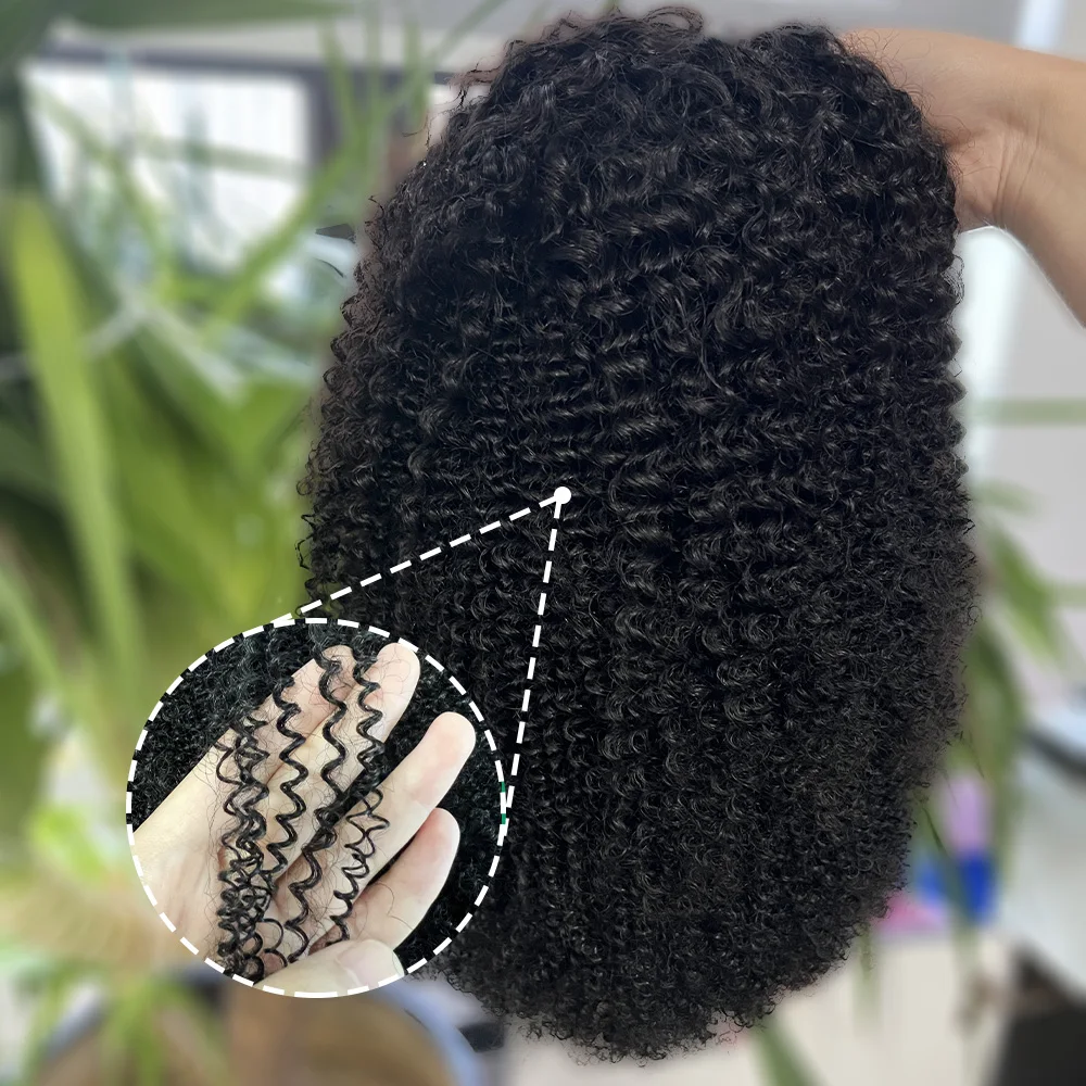 350% Density Fluffy Afro Kinky Curly Human Hair Wigs 13X4 Transparent Lace Frontal Synthetic Closure Wig Natural Color