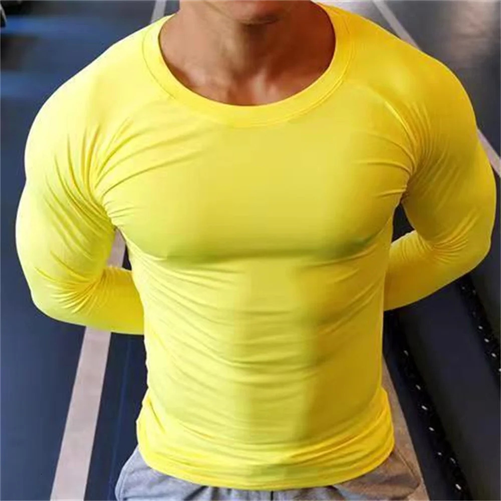 Mens long sleeved running T-shirt fitness training jogging top gym sportswear fitness y2k mens T-shirt 241024