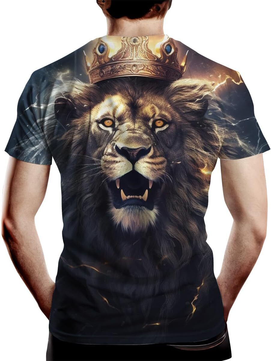 Mens T shirt Mens Casual Tees Short Sleeve Tshirt with Lion Graphic Print tee Casual tops summer clothes Fashionable and cool