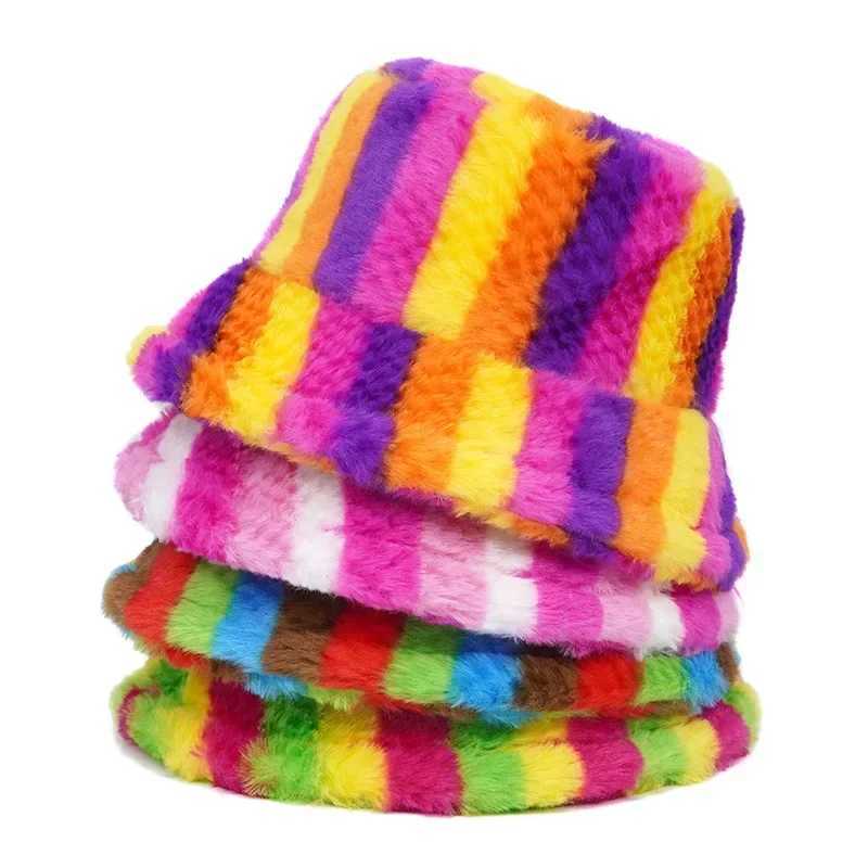 2023 Winter Warm Fur Bucket Hat Warm Mens Outdoor Stay Warm Fluffy Panama Fem Thick Rabbit Hair Windproof Fishermans Hat X241023
