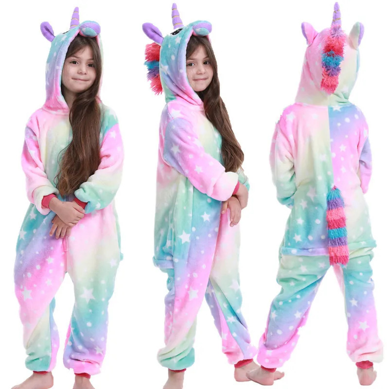 Winter Halloween Dinosaur Kigurumi Role Playing Costume Hoodie Animal Sewing Panda Unicorn Onesie Children Baby Wrap Girl Boy Sleepwear 241024