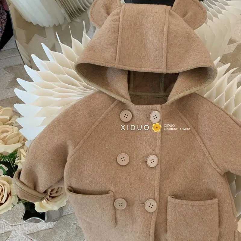Girls wool coat jacket cotton coat 2023 dazzling warm thick velvet winter and autumn youth and childrens clothing W241023