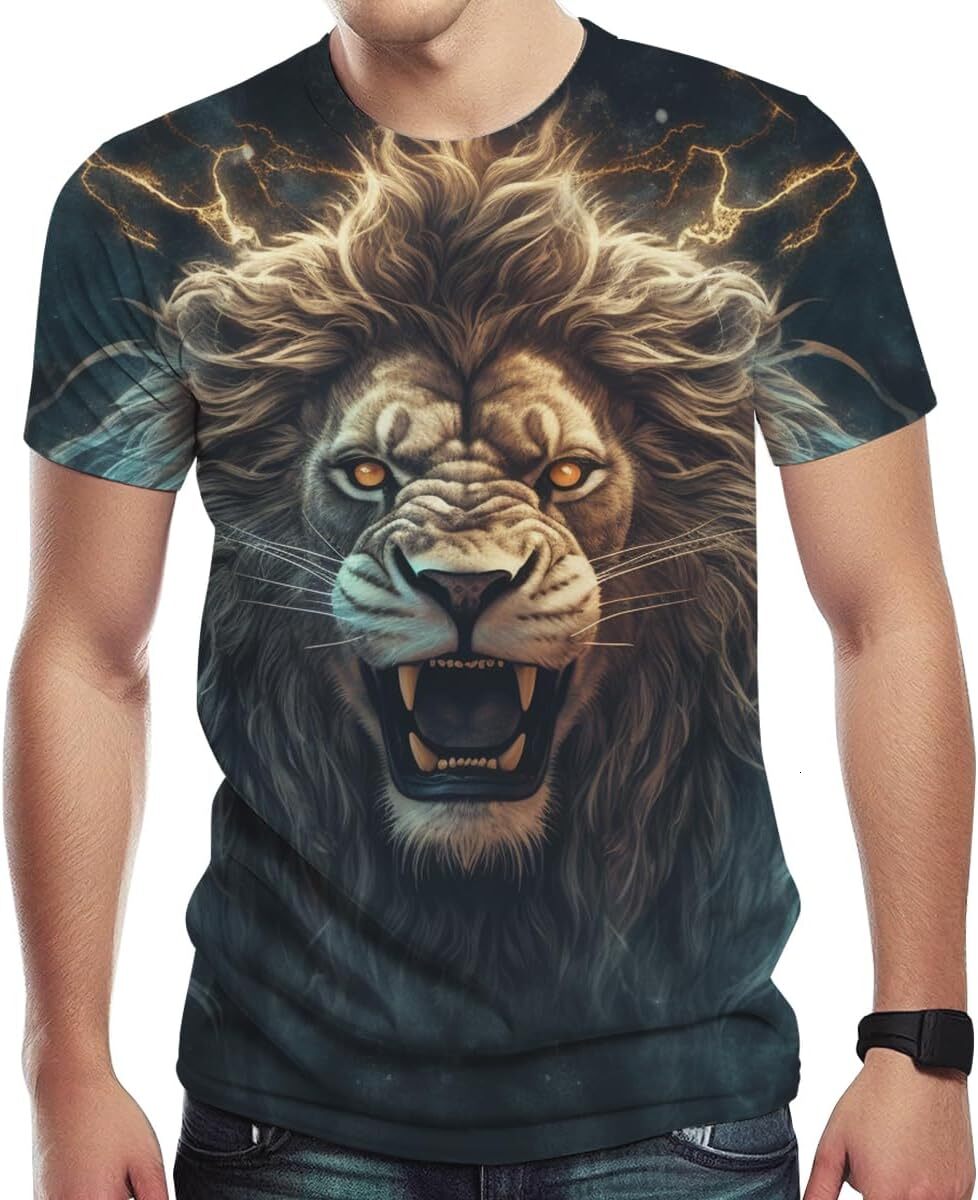 Mens T shirt Men's Novelty Lion Graphic Print Tee Men's Casual tee Casual tops summer clothes Fashionable and cool