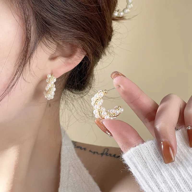 Retro simulation pearl earrings womens Tren punk metal letter C her earrings jewelry Bijoux Brincos Pendientes W241023