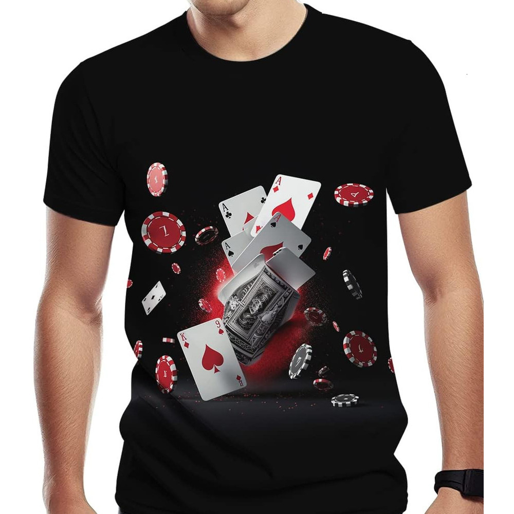 Mens T shirt Casino Chips and Poker Print T-Shirts Casual Novelty Top for tee Casual tops summer clothes trend Fashionable and cool