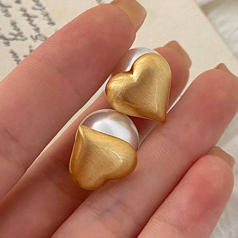 PONYKISS 925 Sterling Silver Pearl Wire Drawing Heart Stud Earrings for Women Cute Fine Jewelry Piercing Screw Ball AccessoriesX241023