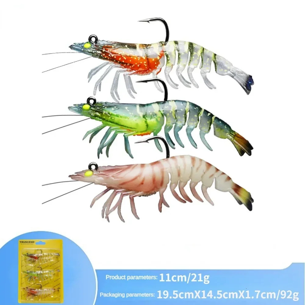 3Pcs 7cm 9cm 11 cm Lead Head Jigs Soft Shrimp Fishing Bait Luminous Artificial Silicone Lures with Hook Tackle for Freshwate 241024