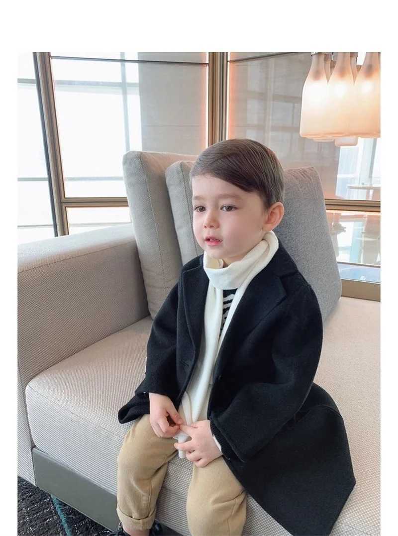 Spring and autumn boys jackets childrens wool casual trench coats childrens lapel warm coats baby winter wool trend coats W241023