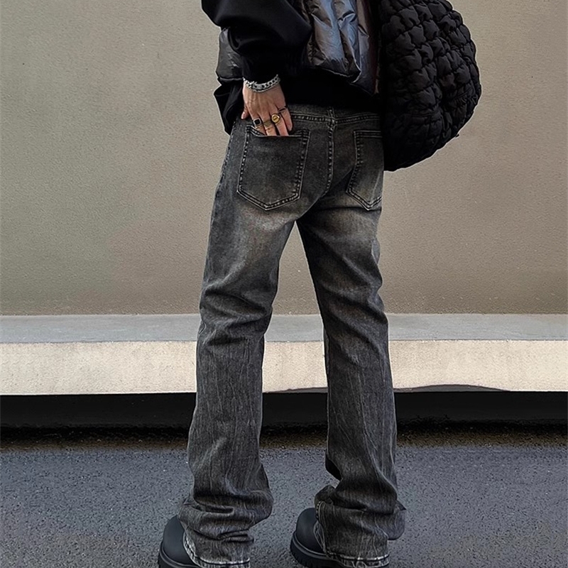 REDDACHiC Retro Gray Brushed Flare Jeans Men Cleanfit Hiphop Distressed Low Waist Stretch Y2k Bootcut Pants Harajuku Streetwear 241008
