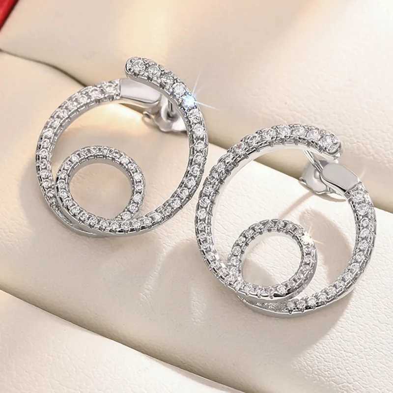 925 Sterling Silver Stud Earrings Full Paved CZ Dazzling Earrings for Women Exquisite Round Accessories Trendy JewelryX241023