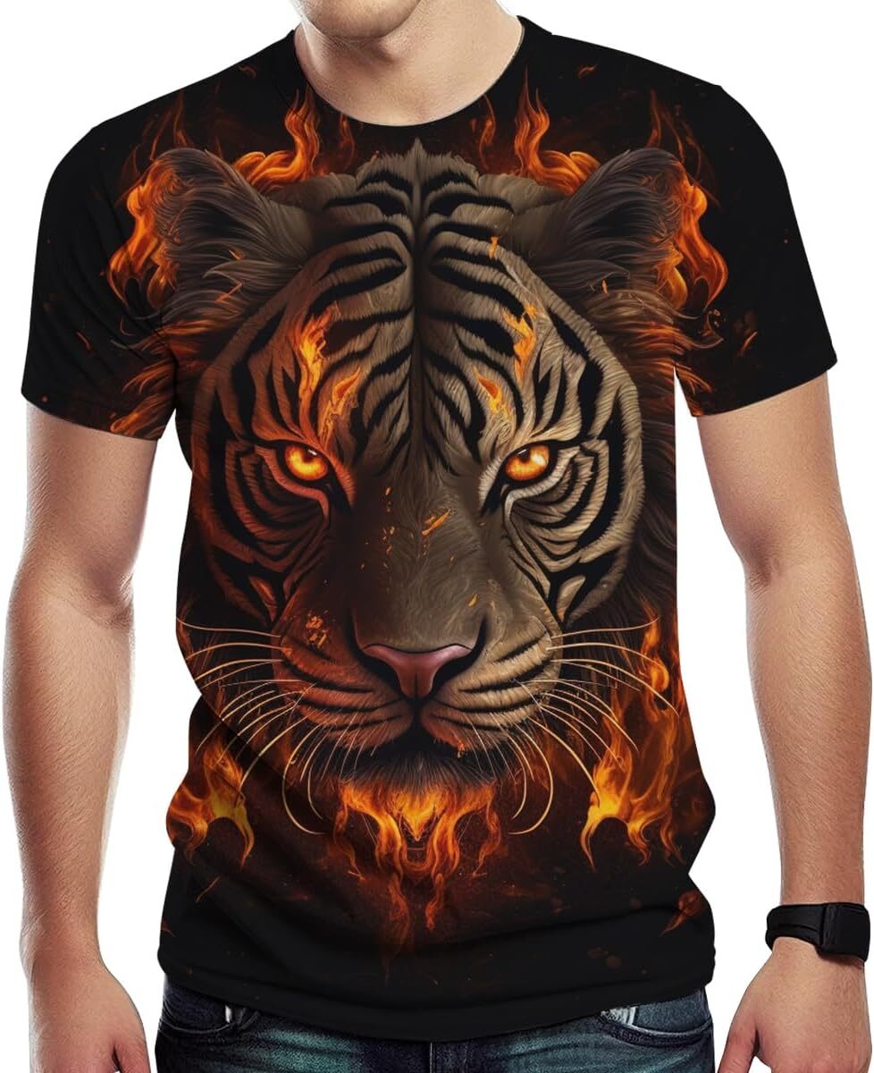 Mens T shirt Men's Novelty T Shirt Tiger Graphic Print Summer T-Shirt tee Casual tops summer clothes Breathable and stylish