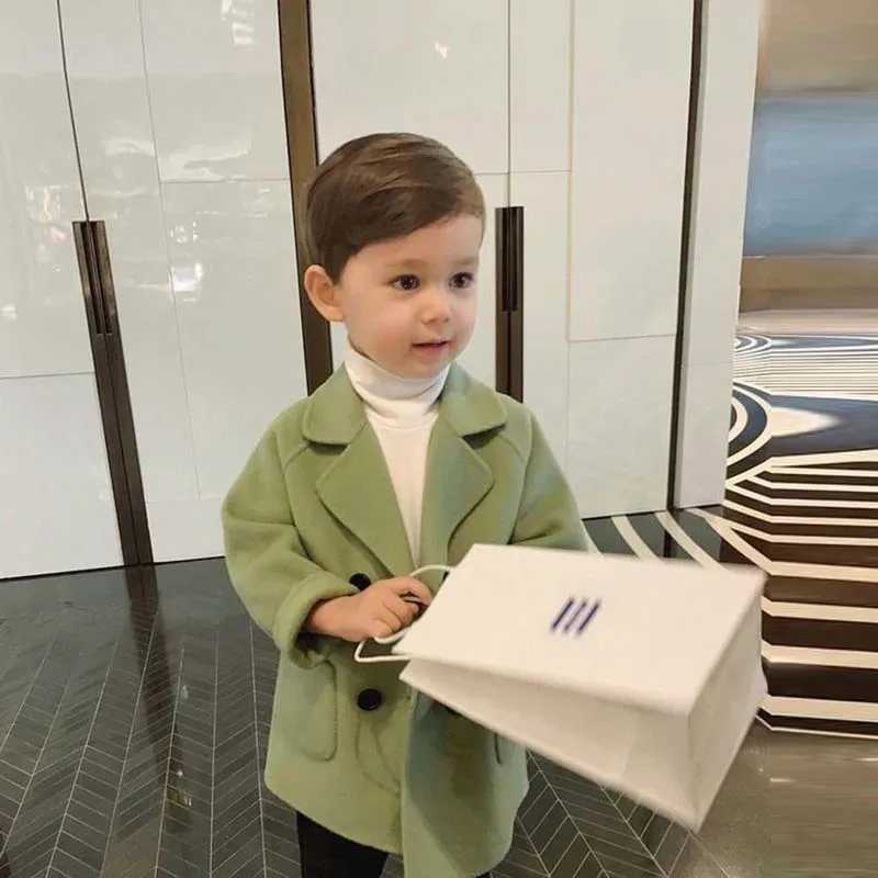 Spring boys jacket childrens wool double-layer baby trench coat lapel autumn childrens coat winter wool coat W241023
