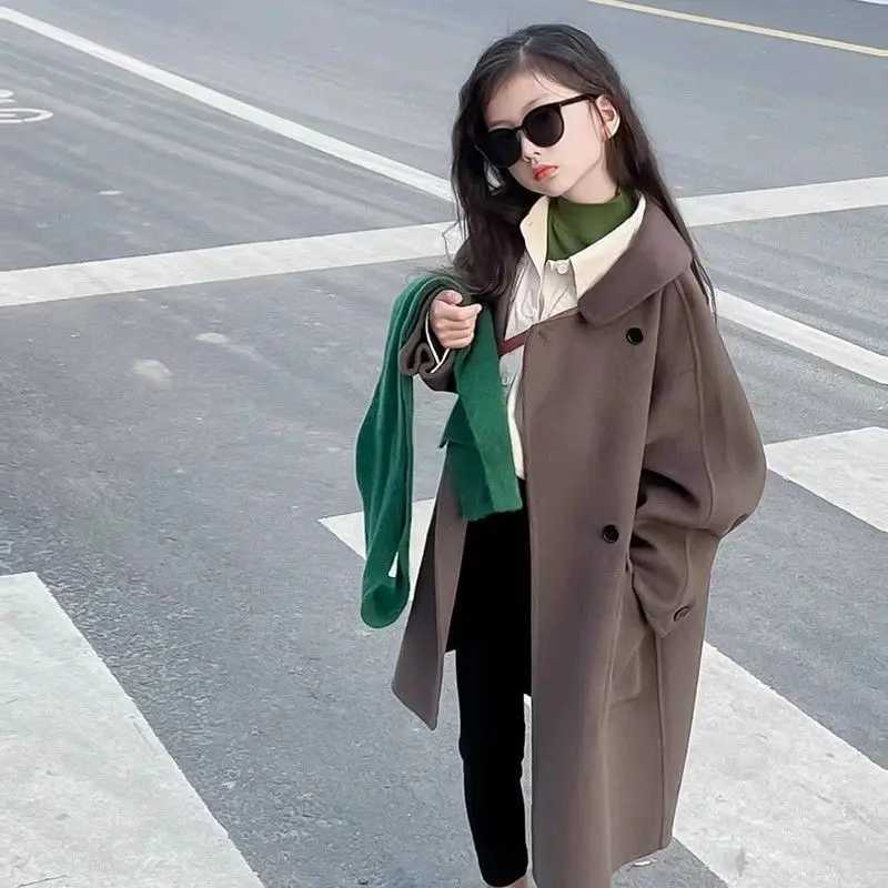 Womens wool coat windproof jacket 2023 classic warm thick winter cotton Par Plus size childrens clothing W241023