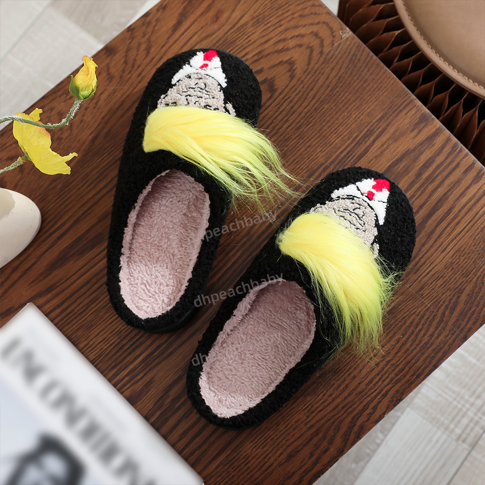 compaik Plush Wig Closed Toe Creative Warm Slip-on House Shoes Funny Thermal Slippers for Outdoor Indoor Bedroom
