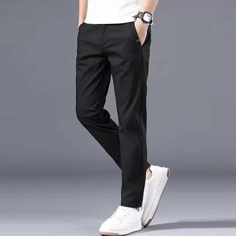 Mens Fashion Slim FIT Stretch Chino Trousers Solid Casual Flat Front Flex Classic Mens Clothes Full Comfortable Seamless PantsX241023