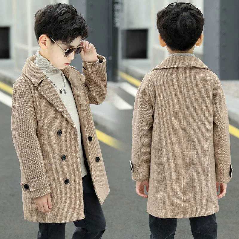 Boys wool coat windproof jacket 2024 hot and thick autumn and winter cotton school childrens clothing W241023
