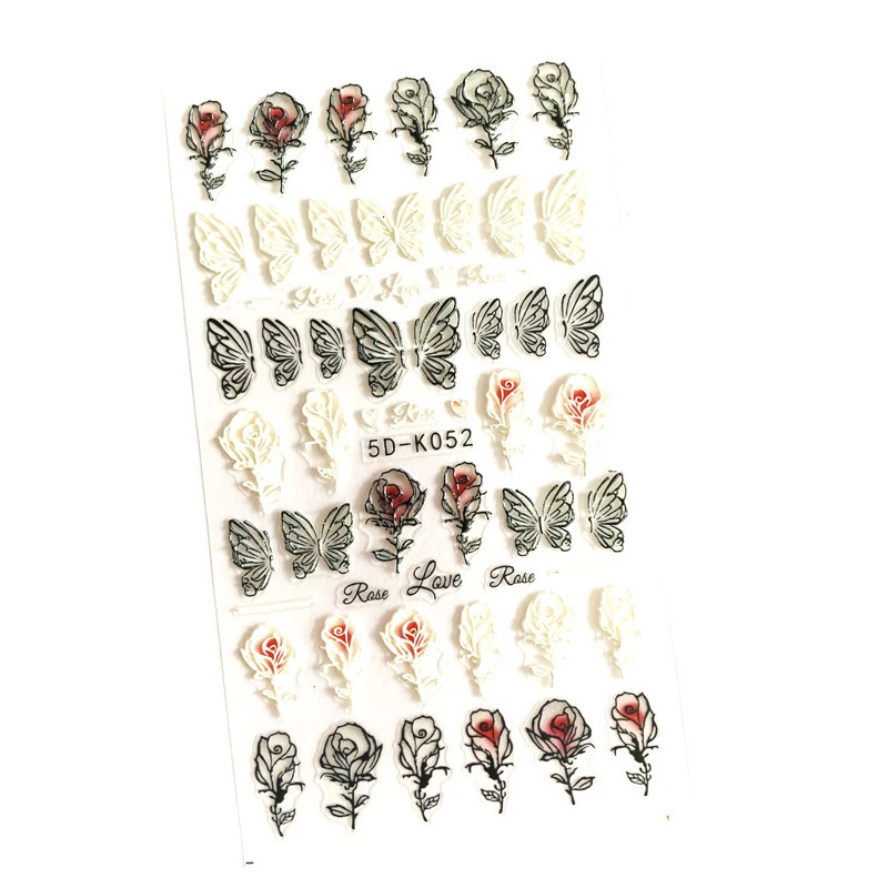 10 5D embossed lip flower butterfly nail stickers with cherry strawberry self-adhesive nail decoration 241024