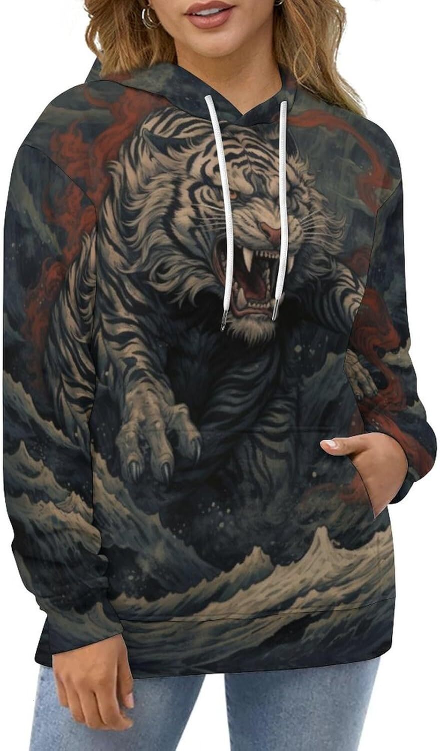 Hoodie for Mens Womens Mens Tiger Graphic 3D Fashion is cool Print Hooded Sweatshirts Pullover Top with Pocket Graphic Hoodies sweatshirt Pullover Lon