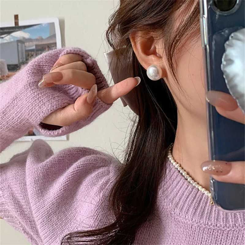 Korean Simple Exquisite White Pearl Stud Earrings For Women Girls Minimalist Ear Jewelry GiftsX241023